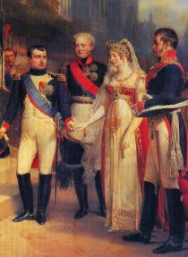 Empfang beim Frieden von Tilsit 1807. Napoleon, Alexander I. Zar von Russland, Luise und Friedrich Wilhelm III. von Preußen. Gemälde von Nicolas Gosse (1)