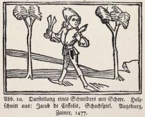 010 Darstellung eines Schneiders mit Schere. Holzschnitt, Augsburg, Zainer, 1477