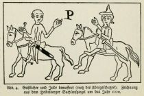 004 Geistlicher und Jude bewaffnet (trotz des Königsschutzes). Zeichnung aus dem Heidelberger Sachsenspiegel um das Jahr 1220