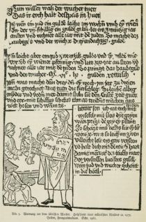 005 Warnung vor dem jüdischen Wucher. Holzschnitt eines mährischen Meisters ca. 1475. Brünn, Franzensmuseum. Schr. 1962