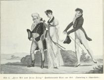 Abb. 6. „Herr All und Frau Jung.“ Handkoloriertes Blatt; um 1810. (Sammlung v. Lipperheide)