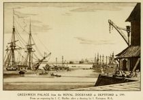 London, Greenwich Palace from the Royal Dockyard at Deptfod in 1795