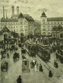 Munich — Karls Place,looking toward Karls Gate, and the Church of Our Lady. Painted by Charles Vetter. 