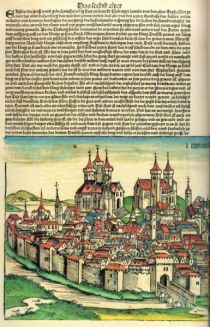 Erfurt, Stadtansicht, Schedelsche Weltchronik 1493 (links)